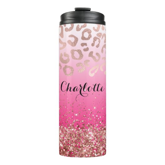 Elegant Hot Pink Glitter Leopard Ombre  Thermosbecher (Vorderseite)