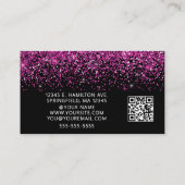 Elegant Hot Pink Glitter Photo QR Code Visitenkarte (Rückseite)