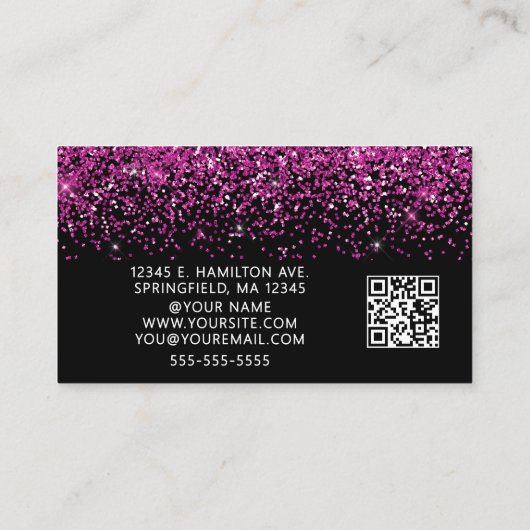 Elegant Hot Pink Glitter Photo QR Code  Visitenkarte (Rückseite)