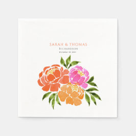 Elegant Hot Pink Orange Floral farbenfroh Serviette