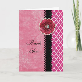Elegant Hot Pink Quatrefoil Black Flower Thank You Dankeskarte