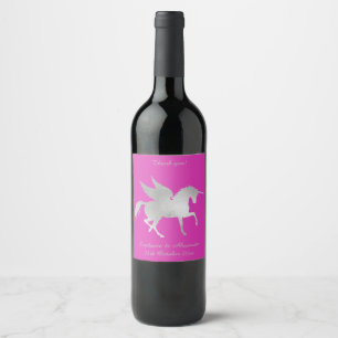 ELEGANT HOT PINK UNICORN KUNSTBARE WEINETIKETT