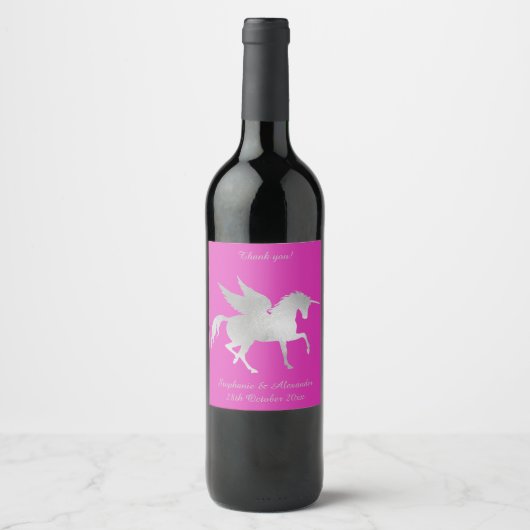 ELEGANT HOT PINK UNICORN KUNSTBARE WEINETIKETT (Vorderseite)