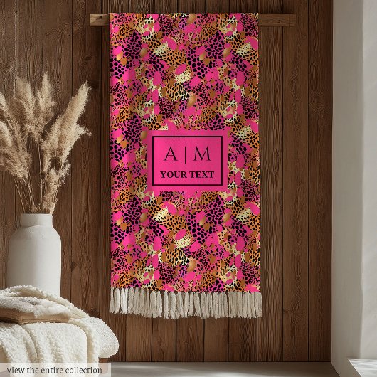 Elegant hot pink watercolor leopard skin blanket fleecedecke