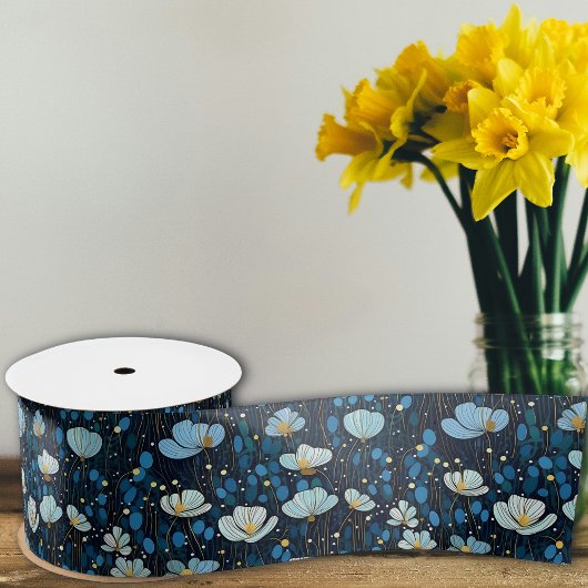 Elegant Hübsch Blass Blauer Mohnblumen Satinband