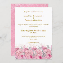 ELEGANT HÜBSCH PINK FLORAL DAMASK WEDD EINLADUNG