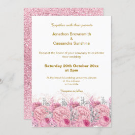ELEGANT HÜBSCH PINK FLORAL GLITZER WEDD EINLADUNG