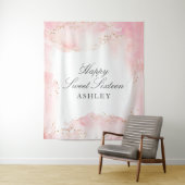 Elegant Hübsch Pink Watercolor Gold Sweet 16 Party Wandteppich (Beispiel)