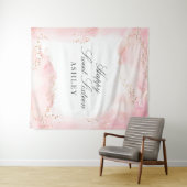 Elegant Hübsch Pink Watercolor Gold Sweet 16 Party Wandteppich (Beispiel (Horizontal))