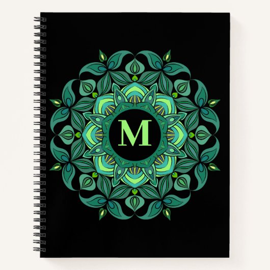 Elegant Hues of Green Mandala Blühe Monogram Notizblock (Vorderseite)