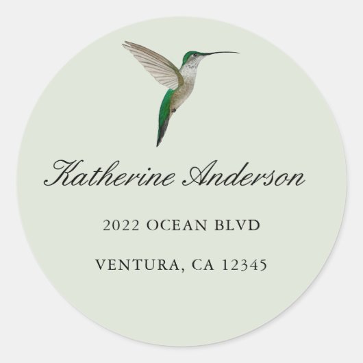 Elegant Hummingbird Address Classic Round Sticker (Vorderseite)