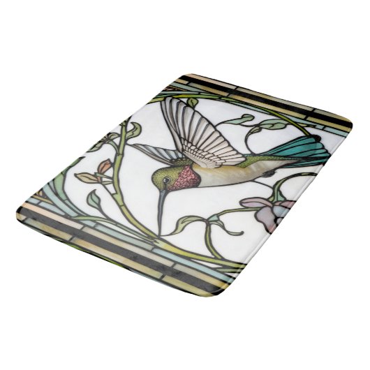 Elegant hummingbird artwork botanical boho chic badematte (Schrägansicht)