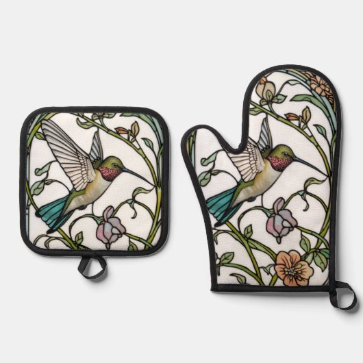 Elegant hummingbird artwork botanical boho chic ofenhandschuh & Topflappen-Set (Vorderseite)