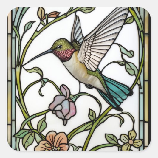 Elegant hummingbird artwork botanical boho chic quadratischer aufkleber (Vorderseite)