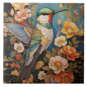 Elegant Hummingbird Floral Fliese