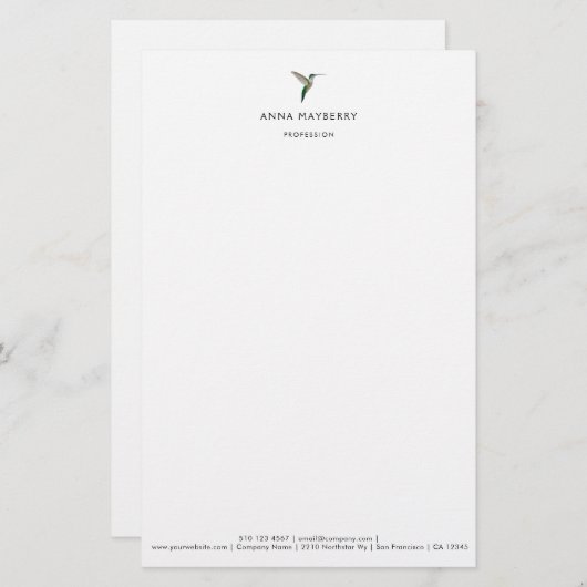Elegant Hummingbird Letterhead Briefpapier (Vorne/Hinten)
