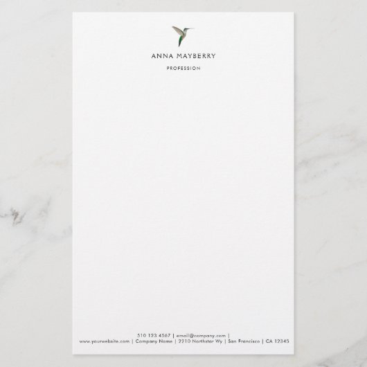 Elegant Hummingbird Letterhead Briefpapier (Vorderseite)