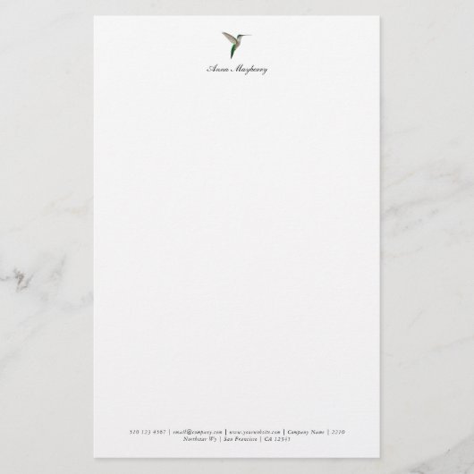 Elegant Hummingbird Letterhead Briefpapier (Vorderseite)