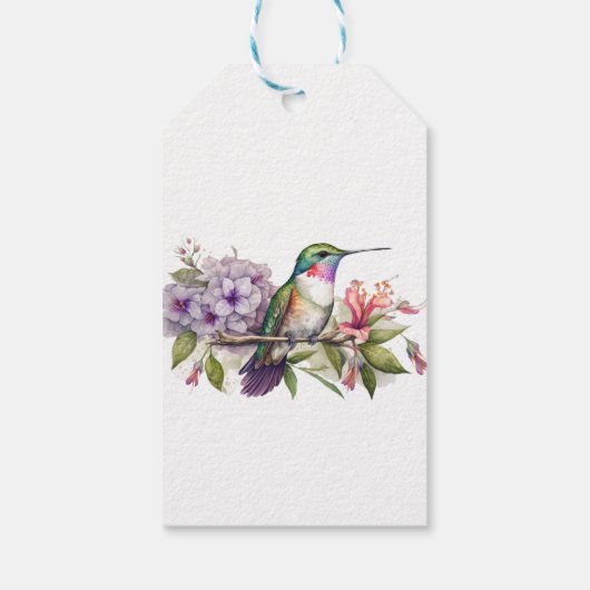 Elegant Hummingbird Lila Floral Girl Baby Shower Geschenkanhänger (Rückseite)