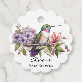 Elegant Hummingbird Lila Floral Girl Baby Shower Geschenkanhänger