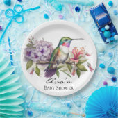 Elegant Hummingbird Lila Floral Girl Baby Shower Pappteller (Party)