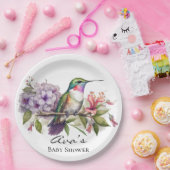 Elegant Hummingbird Lila Floral Girl Baby Shower Pappteller (Party)