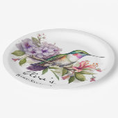 Elegant Hummingbird Lila Floral Girl Baby Shower Pappteller (Schrägansicht)
