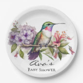 Elegant Hummingbird Lila Floral Girl Baby Shower Pappteller (Vorderseite)