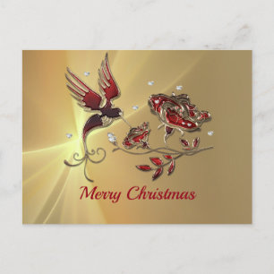 Elegant Hummingbird Red Floral Graphic Christmas Postkarte