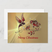 Elegant Hummingbird Red Floral Graphic Christmas Postkarte (Vorne/Hinten)