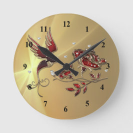 Elegant Hummingbird Red Floral Graphic Runde Wanduhr