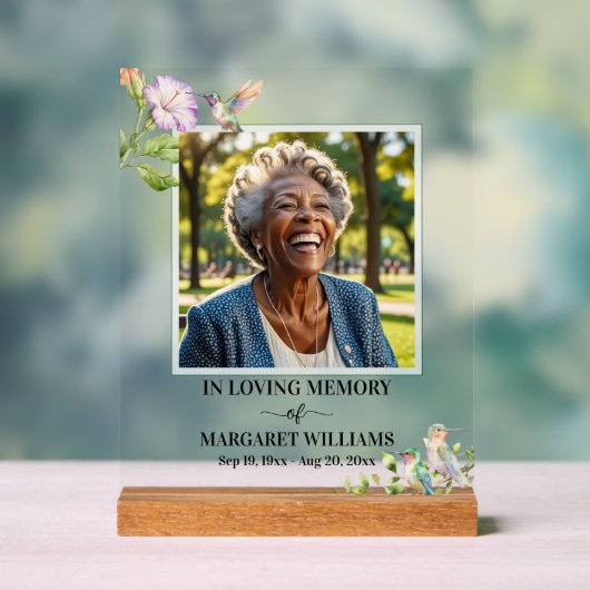 Elegant Hummingbirds Floral Photo Funeral Acrylschild (Neutral)