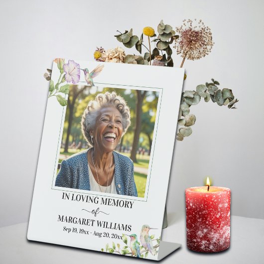 Elegant Hummingbirds Floral Photo Funeral Sockelschild