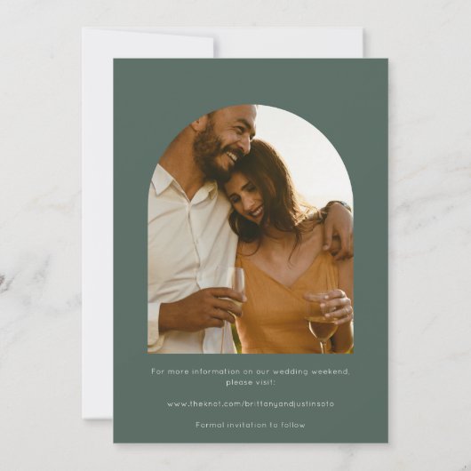 Elegant Hunter Green Foto Hochzeit speichern das D Save The Date (Rückseite)