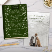 Elegant Hunter Green Library Wedding Save the Date Einladung