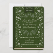 Elegant Hunter Green Library Wedding Save the Date Einladung (Vorderseite)