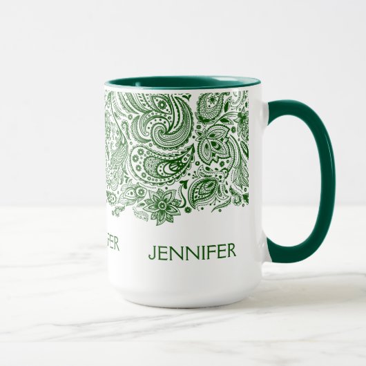 Elegant Hunter Green und White Paisley Tasse (Rechts)