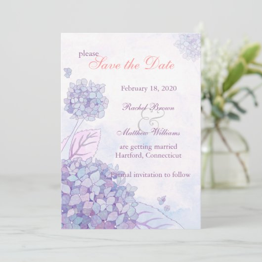 Elegant Hydrangea Blooms Floral Save the Date Einladung (Stehend Vorderseite)