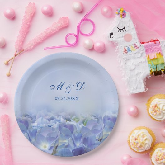 Elegant Hydrangea Blue Florals Wedding Pappteller (Party)