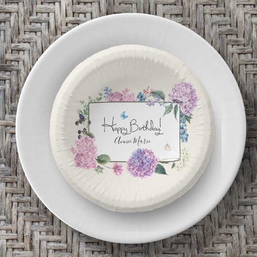 Elegant Hydrangea Bouquet Personalisiert Geburtsta Pappteller