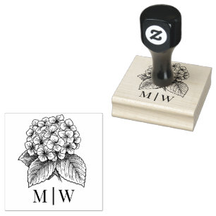 *Elegant Hydrangea Bouquet Wedding Couple Initials Gummistempel