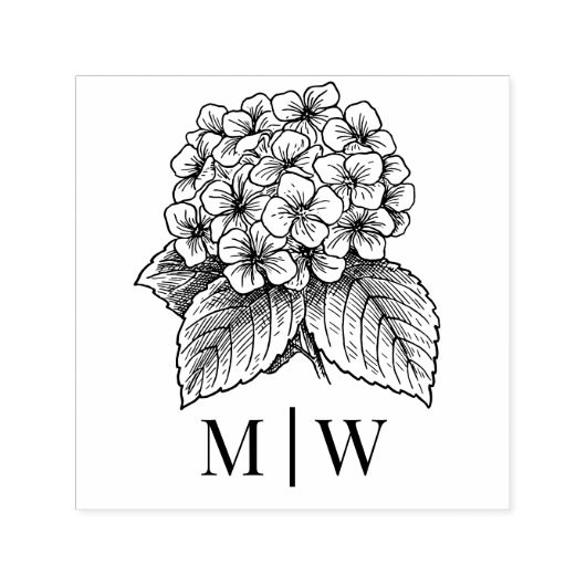 *Elegant Hydrangea Bouquet Wedding Couple Initials Permastempel (Design)