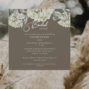 Elegant Hydrangea Brown Square Brautparty Einladung