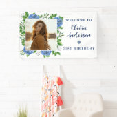 Elegant Hydrangea Custom Foto 21. Geburtstag Party Banner (Insitu)