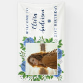 Elegant Hydrangea Custom Foto 21. Geburtstag Party Banner (Vertikal)