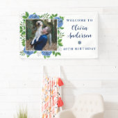 Elegant Hydrangea Custom Foto 40. Geburtstag Party Banner (Insitu)