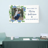 Elegant Hydrangea Custom Foto 40. Geburtstag Party Banner (Messeveranstaltung)