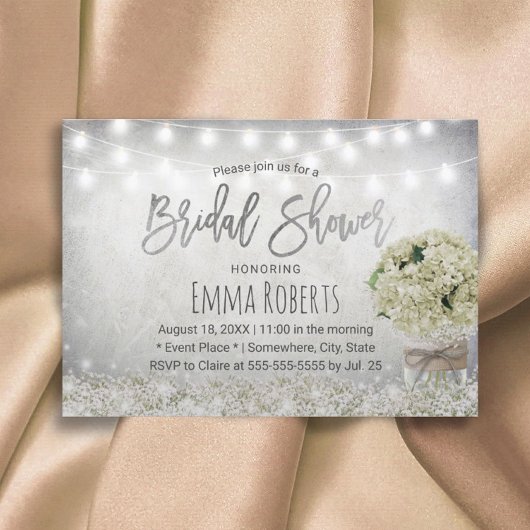 Elegant Hydrangea Jar Rustic Floral Brautparty Einladung