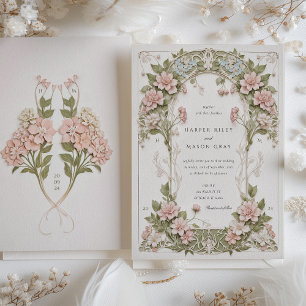 Elegant Hydrangea Jugendstil-Hochzeit Einladung