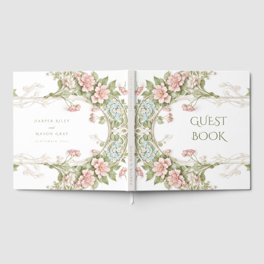 Elegant Hydrangea Jugendstil-Hochzeit Gästebuch (Voll)